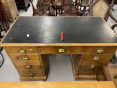 Edwardian pine desk of 9 drawers with leatherette top. W4ft. x D3ft. x H30ins.