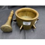 Asian Art: 19th/20th cent. Brass mortar and pestle (2) 5½ins.