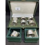 Hallmarked Silver (Irish): Napkin rings, set of six in fitted case with reed pattern border, plus