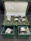 Hallmarked Silver (Irish): Napkin rings, set of six in fitted case with reed pattern border, plus