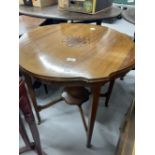 Edwardian mahogany tables, one with shaped round top with inlaid central panel, the other plain
