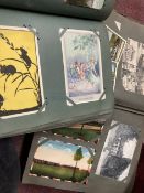 Postcards: Three albums including story cards, Edwardian humour, Japan, India, Scottish, Nautical,