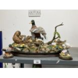 Cold Cast Resin: Country Artists, large Duck family group, 19ins on plinth (minor damage) and a