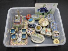 19th cent. and later pill and trinket boxes, Heritage, Bocage, blue/pink baskets, shoe, Cloisonne