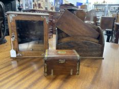 20th cent. Oak smoker's cupboard. Glazed door, pipe rack and tobacco drawer H10ins. x W8¾ins. x D4½