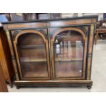 19th cent. Empire style ebonised display cabinet inlaid with walnut and exotic woods in a