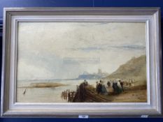 Attributed to William Frith: Holiday Makers on a Beach, oil on panel. 13ins. x 22ins. Ex Bonhams