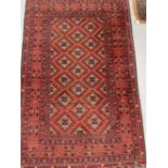 Carpets & Rugs: 20th cent. Turkman woolen carpet, red ground, six borders, geometric stylised