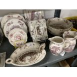 20th cent. Ceramics: Masons Watteau bowls x 2, two handle dish, teapot stand, soap dish, jugs x 2,