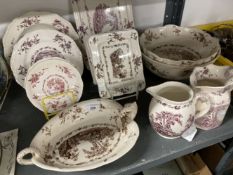 20th cent. Ceramics: Masons Watteau bowls x 2, two handle dish, teapot stand, soap dish, jugs x 2,