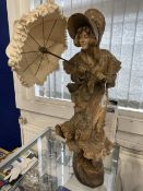 Art Nouveau: Early 20th cent. Austrian Goldscheider terracotta table lamp in the form of a lady