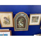 Pam Mullings: Watercolours, Robin in hedgerow 15ins. x 10½ins. Tawny Owl 12ins. x 8ins. Hedgehog 7½
