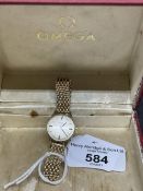 Watches: Ladies 9ct yellow gold Omega bracelet watch, silver coloured dial, mechanical movement,