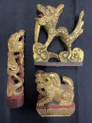 Chinese Art: Gilt wood stylised treen carvings, the largest 6ins. (3)