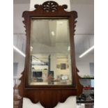 19th cent. Mahogany mirror, fretwork surround with acanthus finial.
