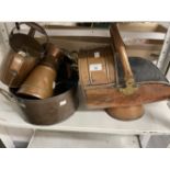 Metal Ware: Copper pan bowl, water can & jug and a copper coal scuttle.