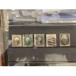 Stamps: 19th cent. USA, stock card containing SG19 12c black, SG39 10c green, SG40 12c black,