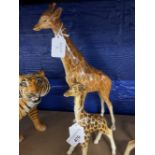 20th cent. Ceramics: Beswick Mother & Baby Giraffe No 1633 and 853.