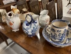 19th cent. Washing Ceramics: Jug x 2 with bowls Myers, Grimwades, shell pattern, poppies. Papia,