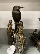 South African Art: Giovanni Schoeman bronze filled sculptures, Kingfisher standing on a perch