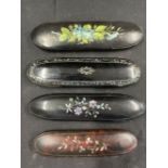 19th cent. Black lacquer/ faux tortoiseshell pince-nez/glasses cases. 5½ins.- 6ins. (4)