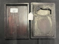 19th cent. Chinese scholars ink store, calligraphy colour block in a hard wood case and cover. 7ins.