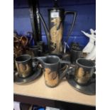 Late 1960s/Early 1970s Ceramics: Portmeirion, John Cuffley black & gilt Phoenix coffee set, 6 cups