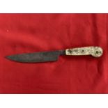 19th cent. Corsican vendetta knife, horn handle and engraved blade. 9ins. 5½ins. blade.