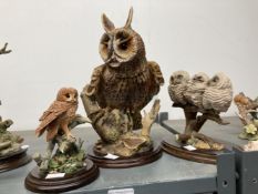 Cold Cast Resin: Long ear owl, M. Tandy, Country Artists Baby Owl group of 3 and a Brown Owl.