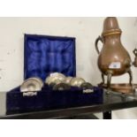Metal/Platedware: Cased set of six silver plated goblets x 2. Plus 19th cent. Large copper lidded