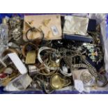 Costume Jewellery: Medals, coins, necklets, cufflinks, napkin rings, evening bag and flatware.
