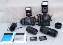 Minolta 7000 SLR with data back and 50mm f1:1.7 AF lens, Minolta 70-210mm f1:4 (macro) AF lens,