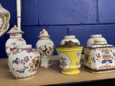 19th cent. Esme Sampson Meissen style meat server polychrome enamel exotic birds and gilt rim, vases