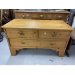 19th cent. Pine chest on bracket feet, 2 short drawers over 1 long. W42ins. x D19ins. x H24ins.