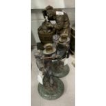 20th cent. Bronze of an old man working at a well on a marble base. Height 12ins.