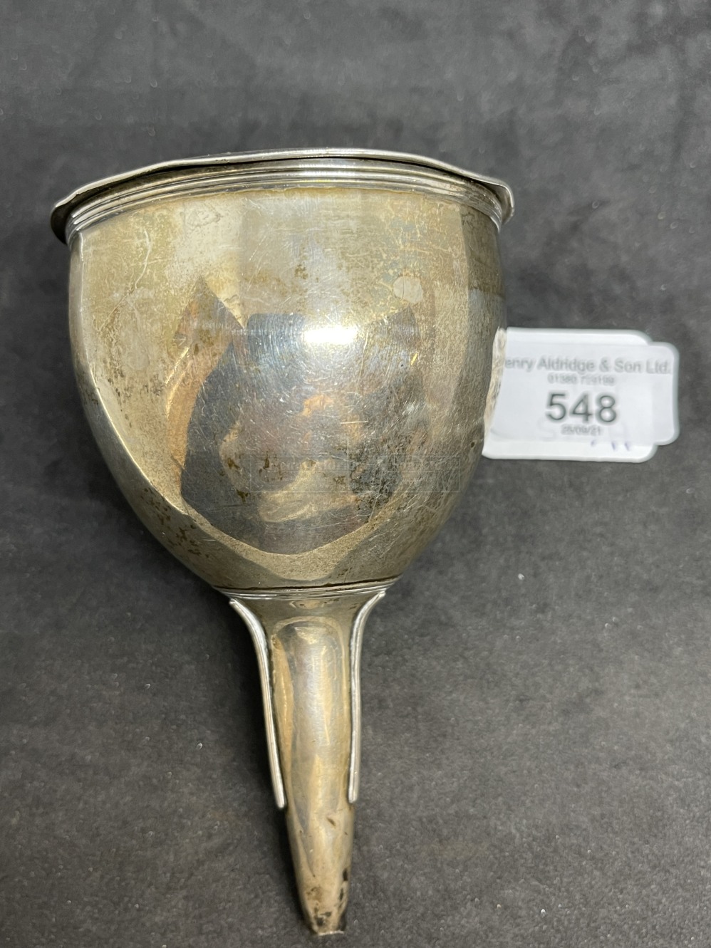 Hallmarked Silver: Georgian wine funnel, London marks 1807-08, indistinct makers mark. 3½oz.