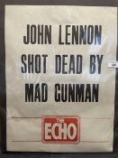 Icons: Newspaper billboard sheet for the Echo "John Lennon Shot dead". 15ins. x 20ins.