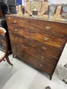 Georgian mahogany cross banded chest of 5 long drawers on bracket feet. W42ins. x D18½ins. x