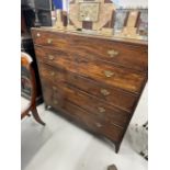 Georgian mahogany cross banded chest of 5 long drawers on bracket feet. W42ins. x D18½ins. x