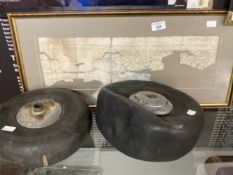 WWII/Militaria. A WWII Spitfire tail wheel, various markings including '4.00-3 1/2 Electrically