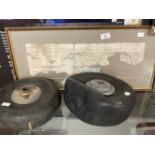 WWII/Militaria. A WWII Spitfire tail wheel, various markings including '4.00-3 1/2 Electrically