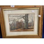 English School: Watercolour "Man in Woods" monogram CH, dated 82, possible Charles Hollis in maple