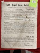 Militaria: Unusual Royal Naval cardboard notice for the ending of hostilities in WWI. 15ins. x