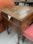 Late 19th cent. Oak silver box on stand, lift up lid, over single drawer on turned legs. W22ins. x