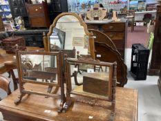 19th cent. Mahogany dressing table mirrors of delicate form (3).