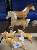 20th cent. Ceramics: Beswick Prancing and Palamino gloss 1261, Palamino Swish Tail Horse 1182, and