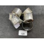 Hallmarked Silver: Six napkin rings. Total weight 3.6oz.