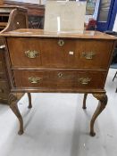 18th/19th cent. Walnut Secretaire chest of 2 drawers on cabriole legged stand. W30ins. x D18ins. x