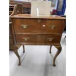 18th/19th cent. Walnut Secretaire chest of 2 drawers on cabriole legged stand. W30ins. x D18ins. x