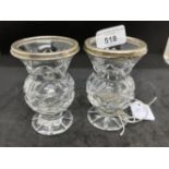 Hallmarked silver and cut glass pair of 4 inch vases with silver collars, hallmarked London.